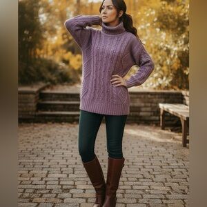 Relativity Lavender Cable Knot Chunky Studded Sweater size Large